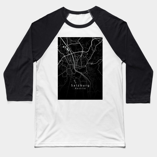 Salzburg Austria City Map dark Baseball T-Shirt by Robin-Niemczyk